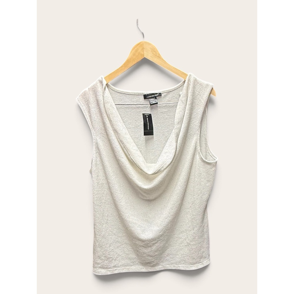 Ashley Stewart Silver Metallic Cowl Neck Knit Sleeveless Top Plus Size 18/20 NWT